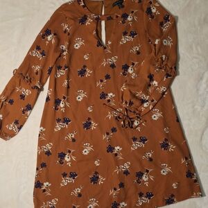 Floral Orange Dress with Keyhole Neckline